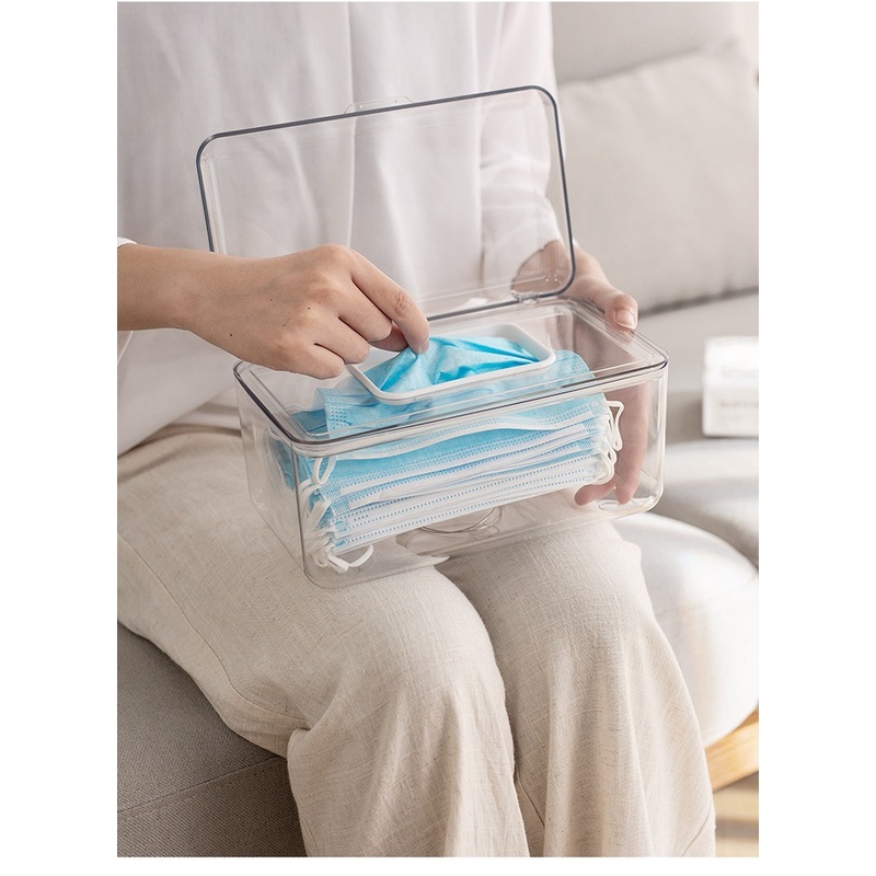 Hộp Đựng Khăn Giấy Nắp Lật Trong Suốt Tiện Dụng