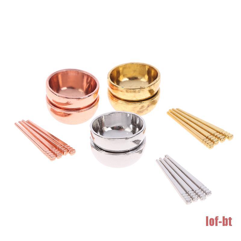 1 Bộ Chén Đũa Mini Màu Vàng / Bạc Trang Trí Nhà Búp Bê