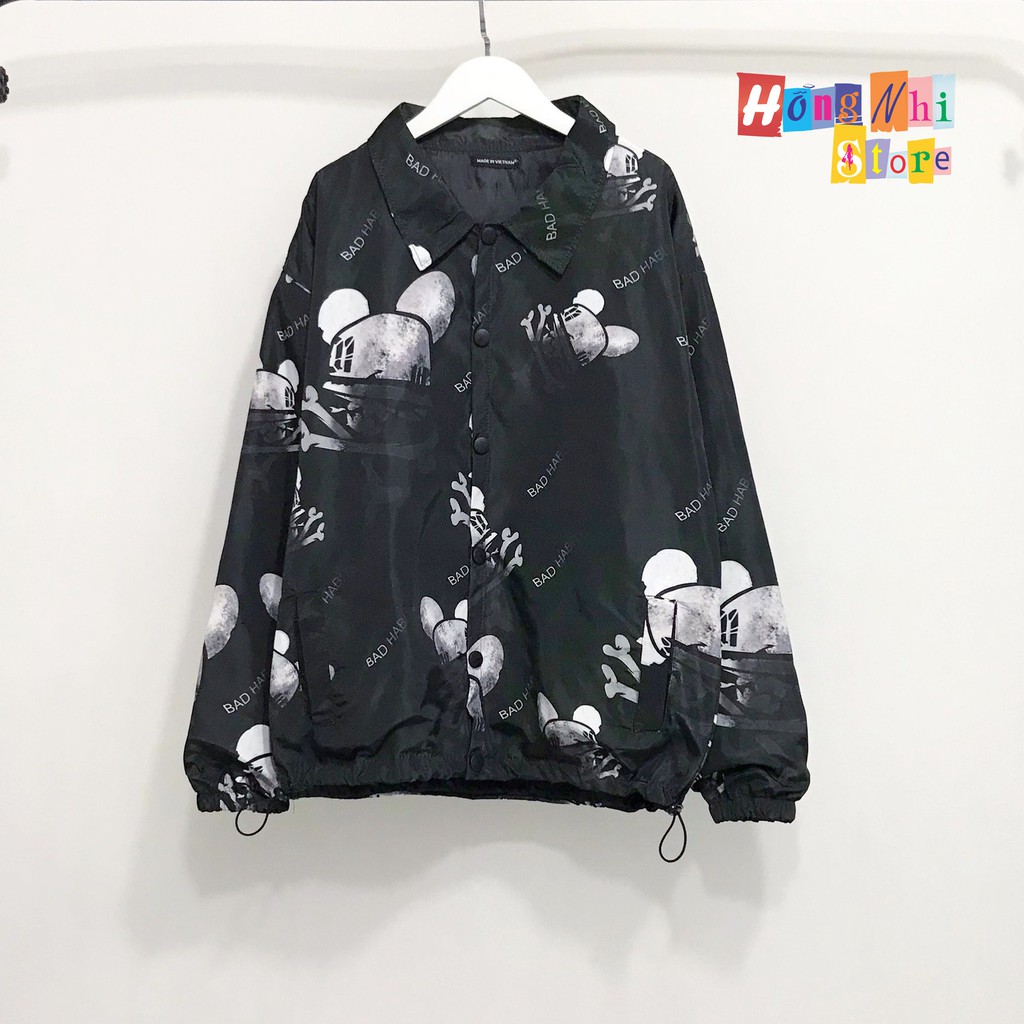 Áo Khoác Dù 3D Nút Bóp Dáng Rộng Unisex - Khoác Dù In Hình Mickey Nút Gài Dây Rút Dáng Dài - MM