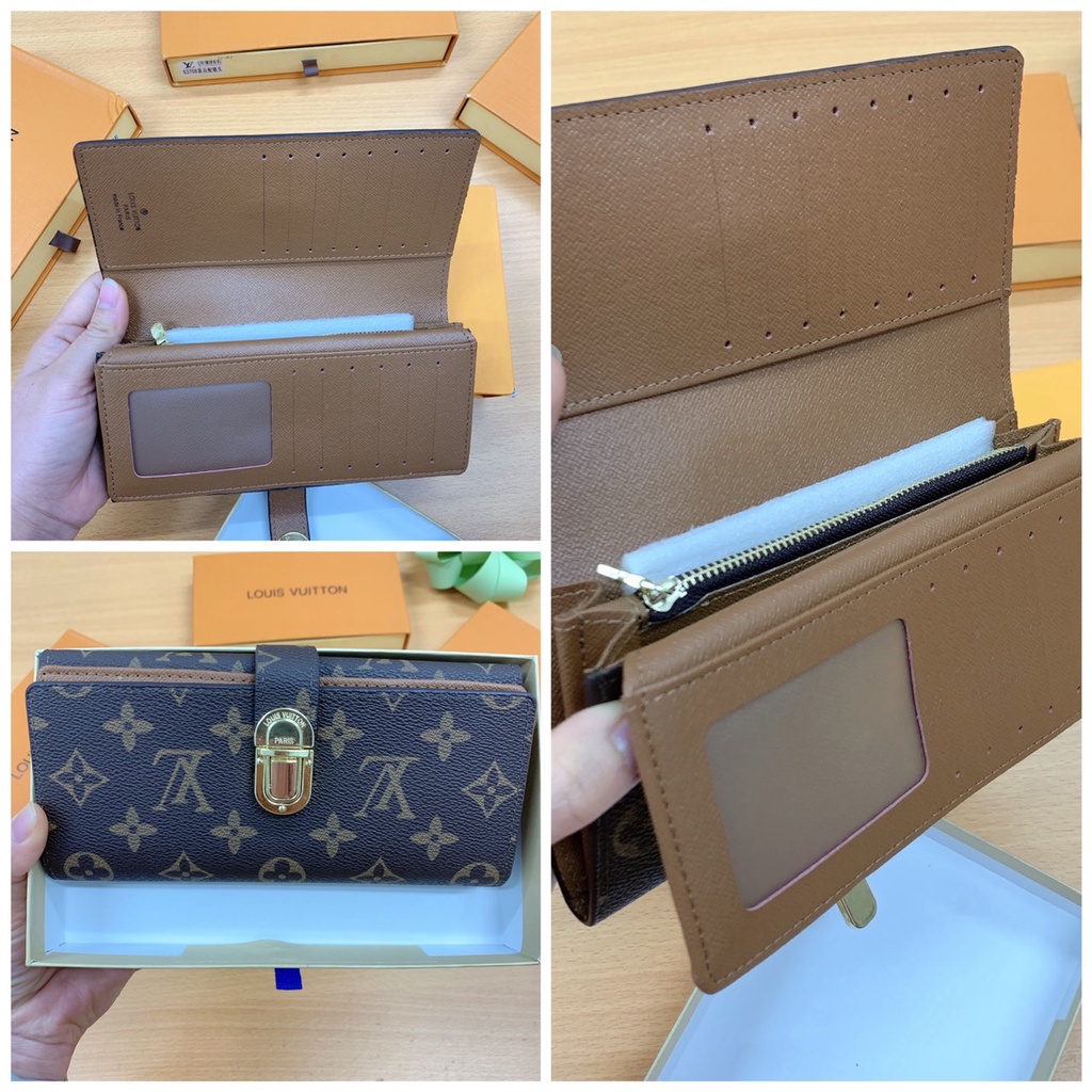 Ví nữ đẹp LV khóa sập có nắp gập dáng dài cầm tay nhiều ngăn thời trang cao cấp (full box)