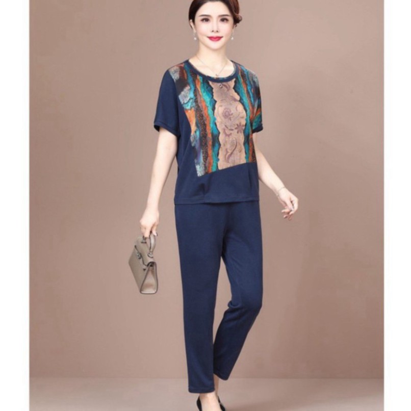 Bộ đũi nữ mặc nhà, phối họa tiết bắt mát dáng thể thao cực xinh chất liệu cotton cao cấp
