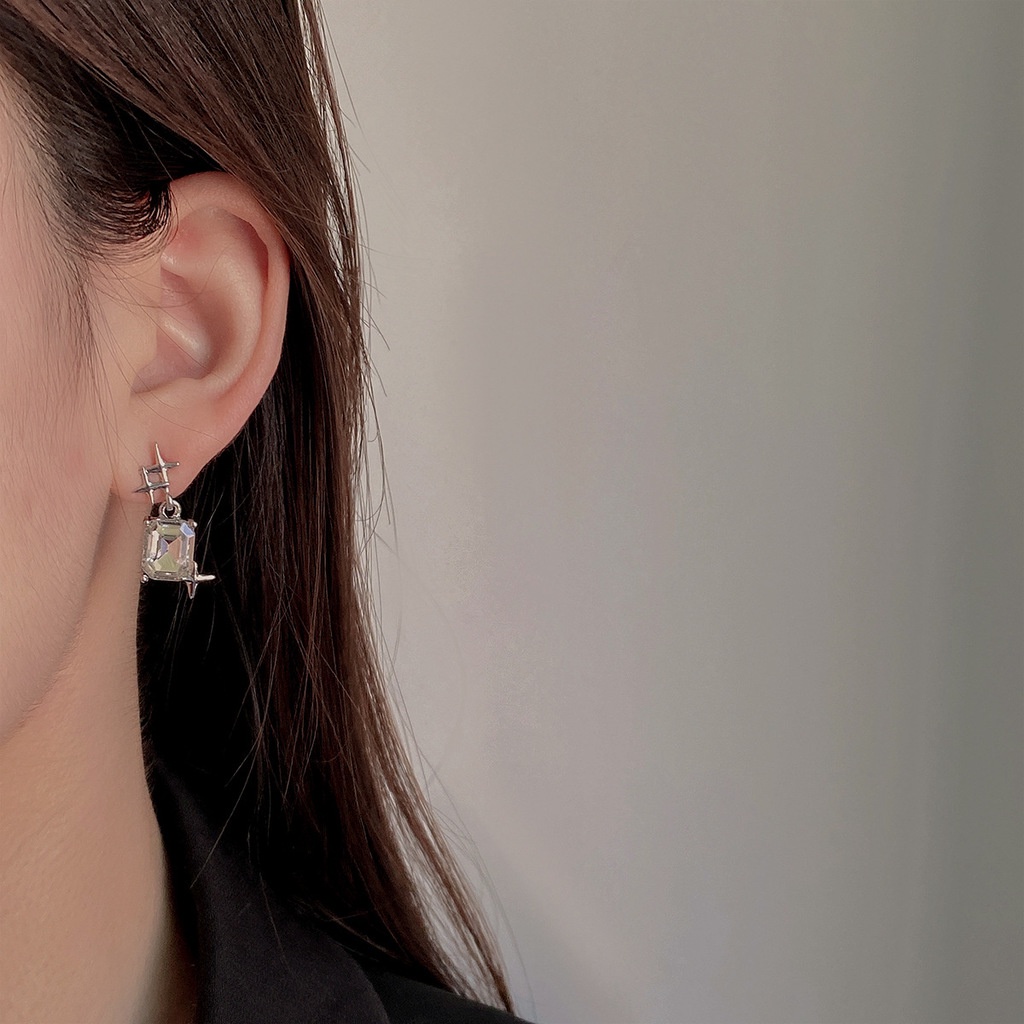 Khuyên Tai Đính Đá zircon Hình Vuông Sang Trọng Phong Cách hip hop