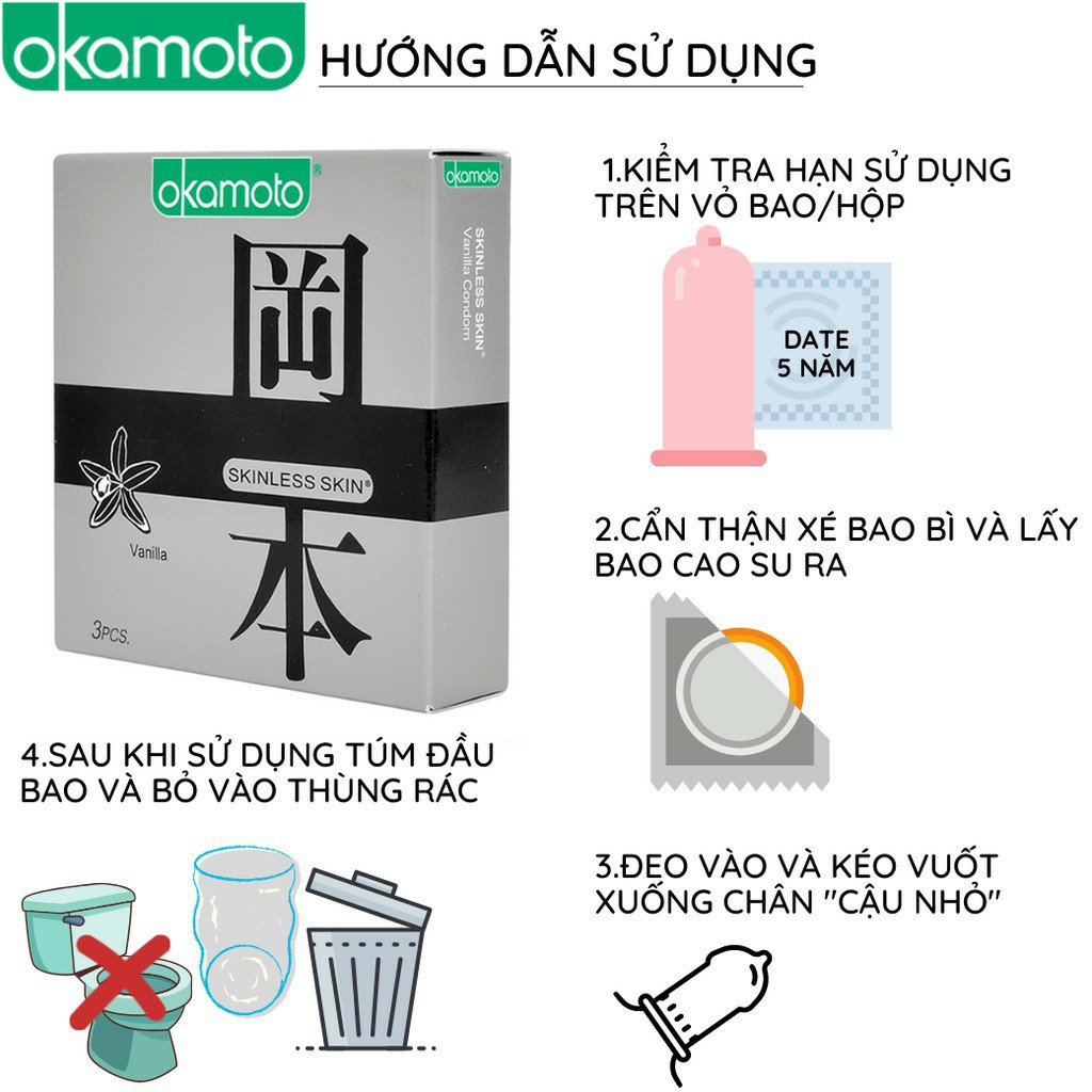 Bao cao su Okamoto Vanilla hương vani siêu mỏng Nhật Bản - NinaGen - Cam kết che tên, kín đáo