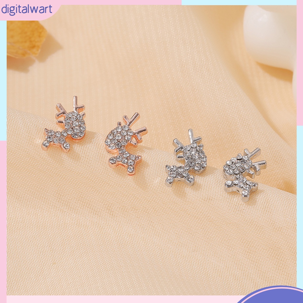 Khuyên tai mặt hình nai sừng tấm đính đá nhân tạo lấp lánh xinh xắn cho nữ