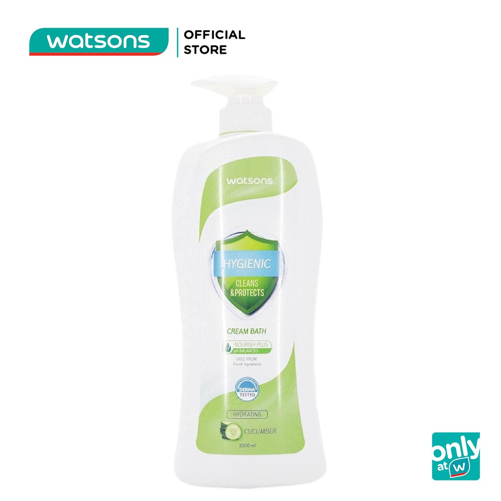 Sữa Tắm Watsons Hygienic Cleans&amp;Protects Cream Bath Hydrating Cucumber Mát Da Từ Dưa Leo 1000ml