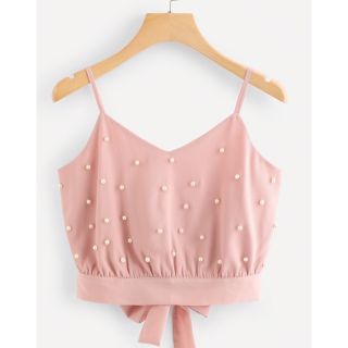 Áo kiểu nữ hai dây đính hạt thắt nơ sau