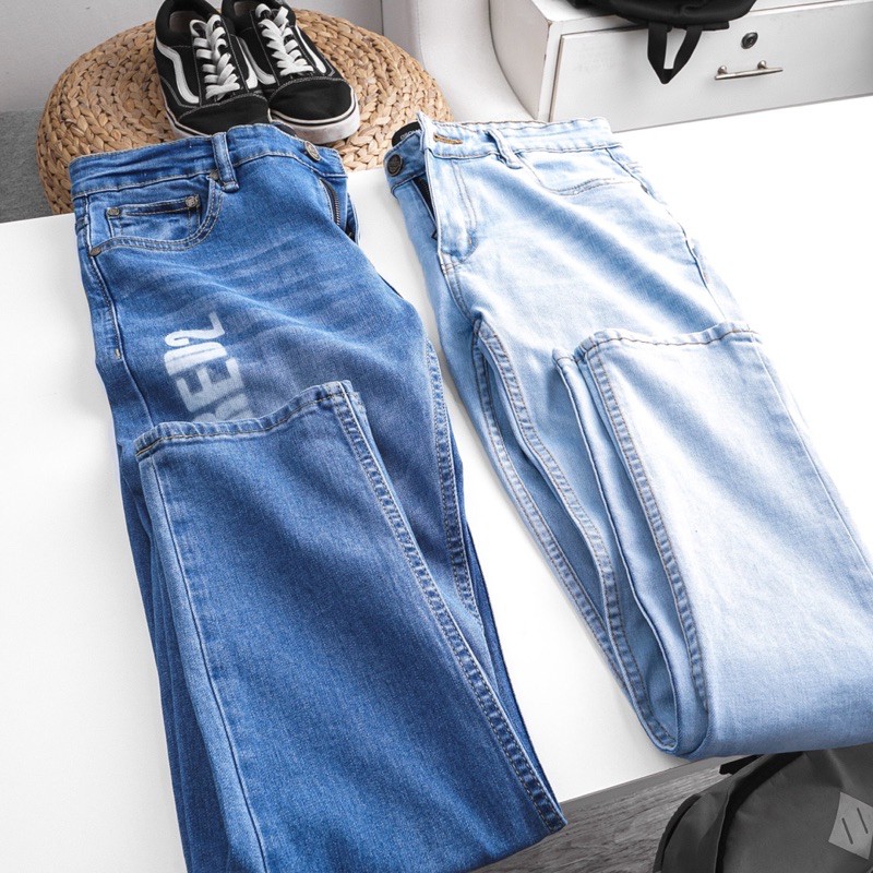 Quần jean nam in chữ thời trang - ống ôm jean co giản