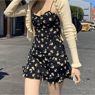 Đầm hoa dáng ôm phối bèo nhún size S