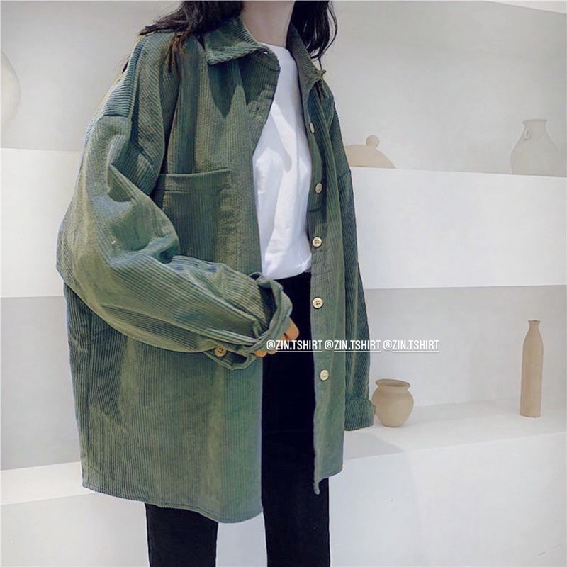 ÁO KHOÁC SƠ MI NHUNG DÁNG RỘNG PHONG CÁCH HÀN QUỐC | BigBuy360 - bigbuy360.vn