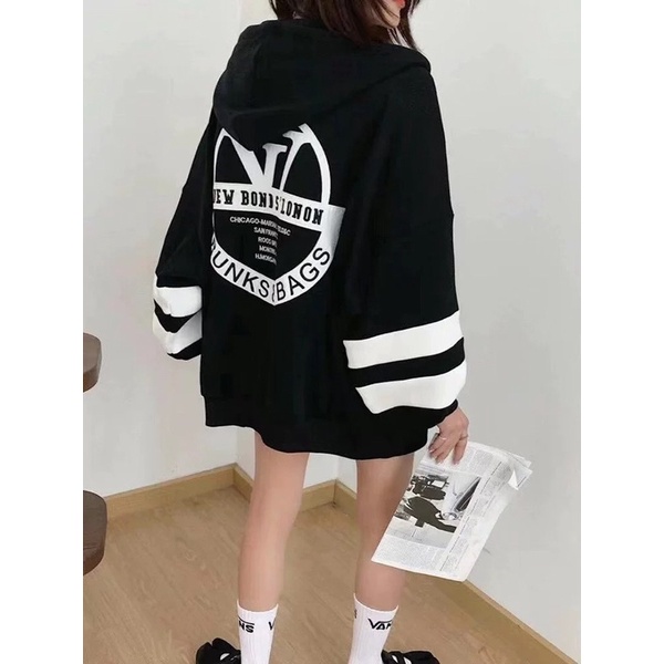 Áo khoác thun cotton[CÓ ẢNH THẬT] Áo khoác form rộng chất bải nỉ cotton hai sọc V