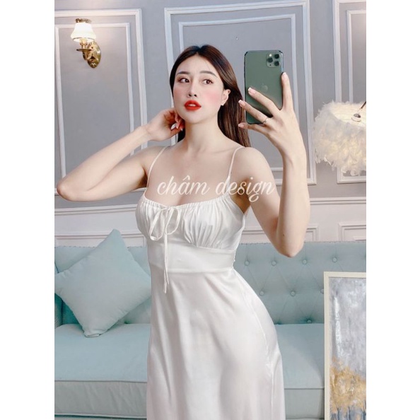 váy trắng lụa satin dáng dài , hàng thiết kế độc quyền