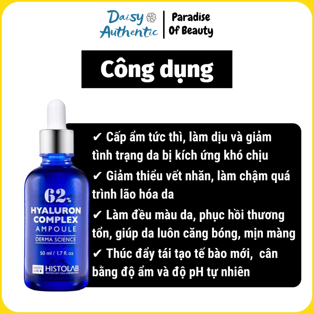 Serum HA HISTOLAB 62% HYALURON COMPLEX AMPOULE DERMA SCIENCE 50ml - TINH CHẤT CẤP ẨM, PHỤC HỒI DA THƯƠNG TỔN
