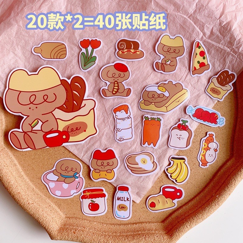 Set 40 tấm sticker mẫu gấu