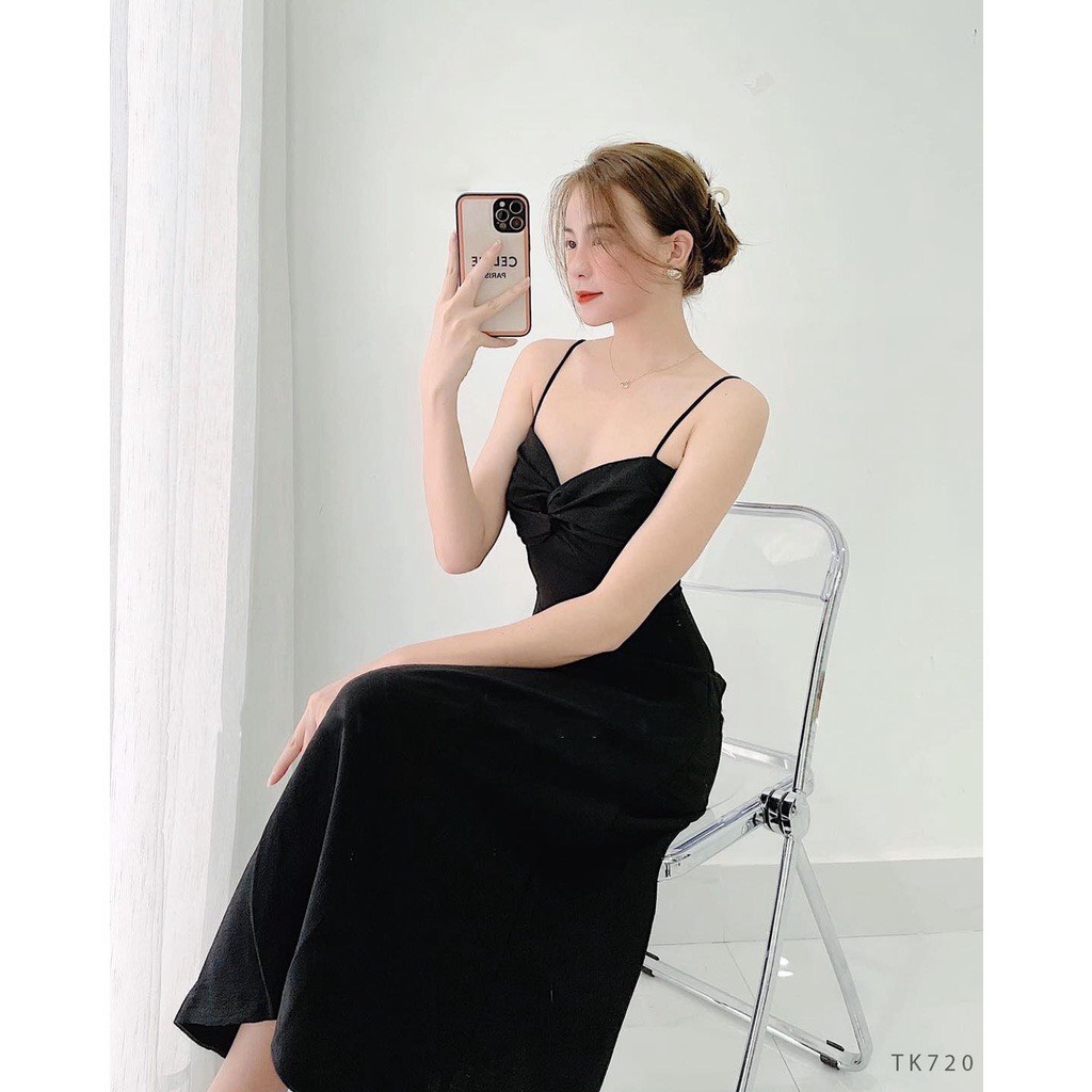 Đầm maxi hai dây dáng xòe dài xoắn ngực xinh xắn - Tina Dress