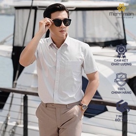Áo sơ mi nam ngắn tay kẻ sọc dọc Merriman mã THMOS379 màu socola