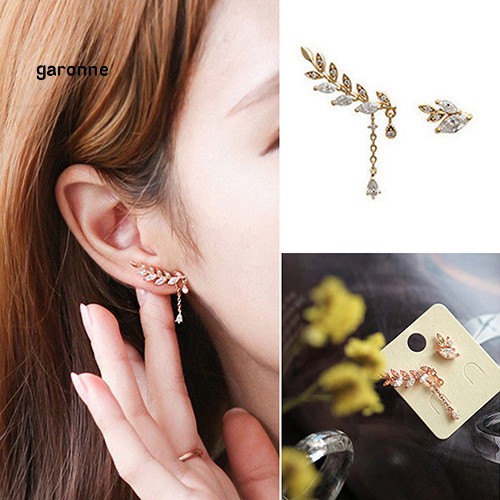 Khuyên tai hình lá đính đá phong cách trẻ trung thanh lịch dành cho nữ