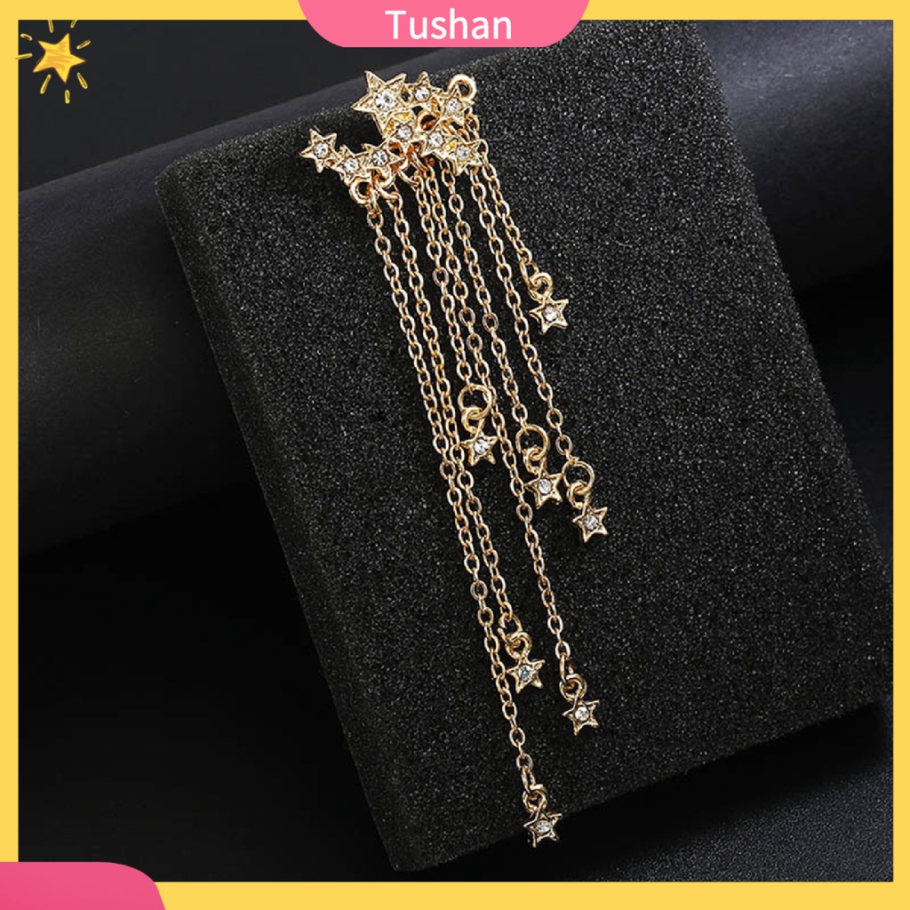 Khuyên tai chuỗi hình ngôi sao đính đá long lanh xinh xắn