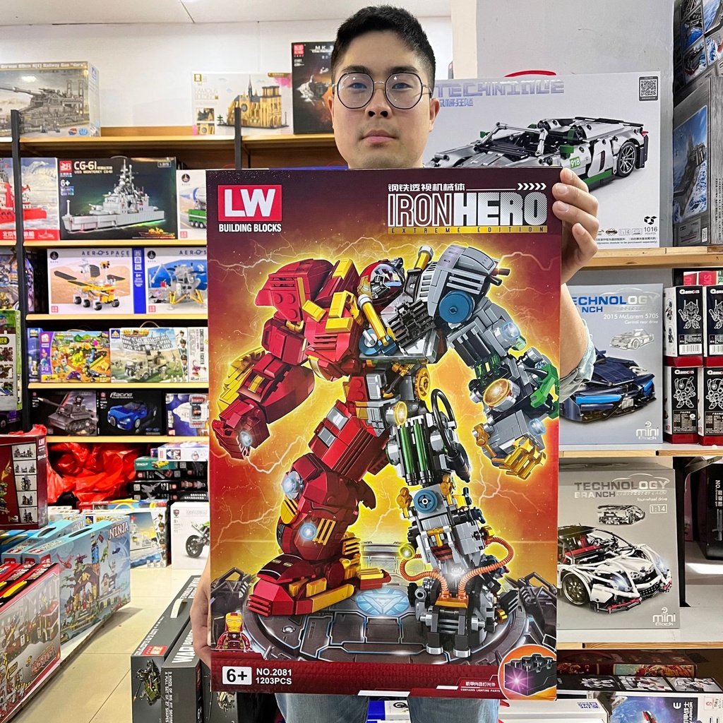 Đồ Chơi Lắp Ráp Kiểu LEGO Robot Siêu Anh Hùng Người Sắt Mecha Anti-Hulk Buster Model LW2081 Với 1203 Mảnh Ghép
