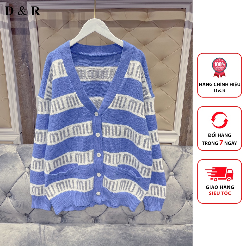 Áo khoác Cardigan kẻ sọc họa tiết Miu Quảng Châu cao cấp, Cadigan len lông dày dặn thương hiệu thời trang D&amp;R L038