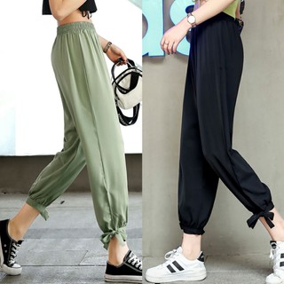 Quần baggy cạp chun dáng rộng thắt nơ gấu