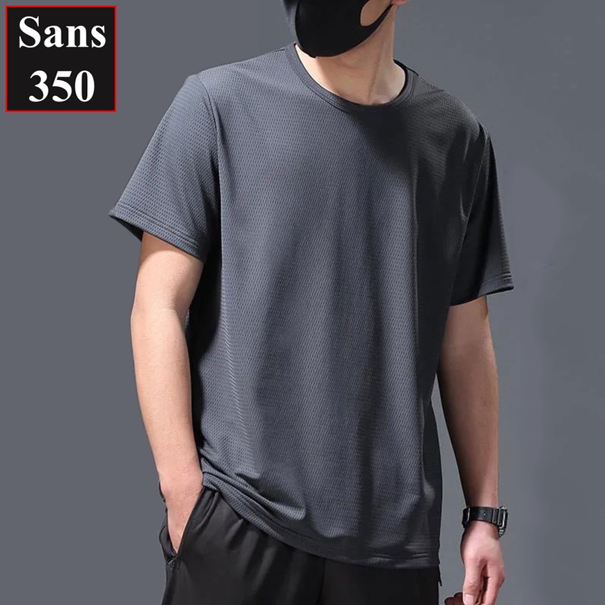 Áo thun nam trơn basic Sans350 vải lưới thoáng khí mát mẻ thể thao lạnh cổ tròn đen trắng xám phông bigsize 3XL 4XL 5XL