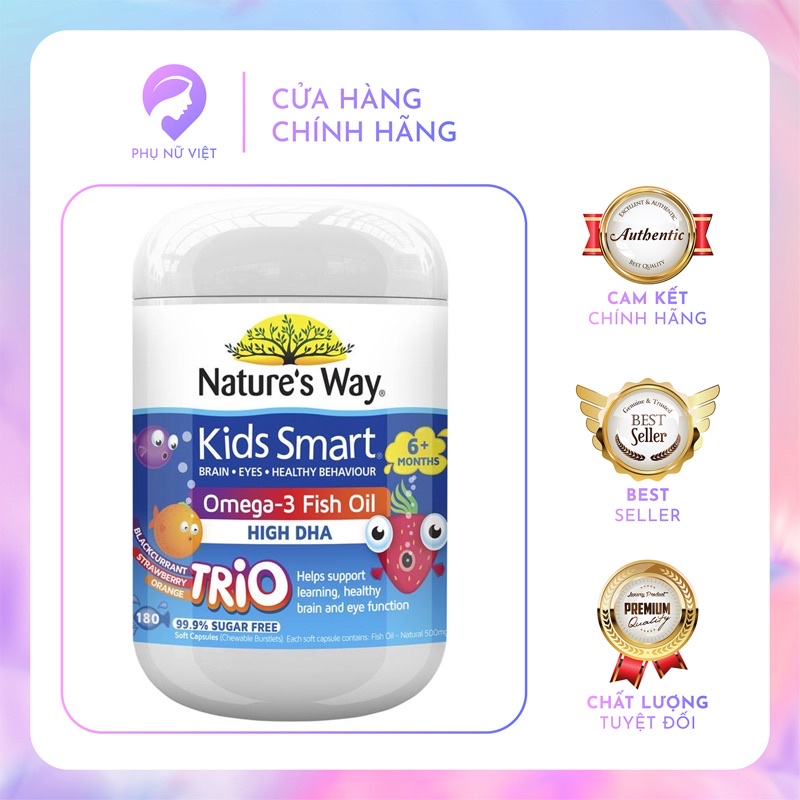 Viên kẹo Nature’s Way Kids Smart Omega-3 Fish oil TriO, Úc  bổ sung DHA cho trẻ từ 6 tháng tuổi