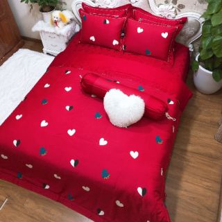 Gối ga chăn mềm mùa cưới set lụa 7 món trần bông cao cấp