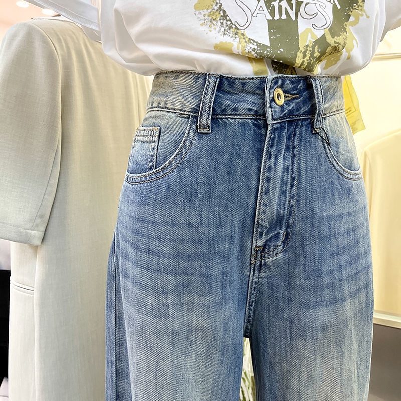 ☑✴☑Quần Jean Nữ Ống Rộng Lưng Cao Phong Cách Retro Hong Kong Thời Trang Mùa Hè 2022 Mới