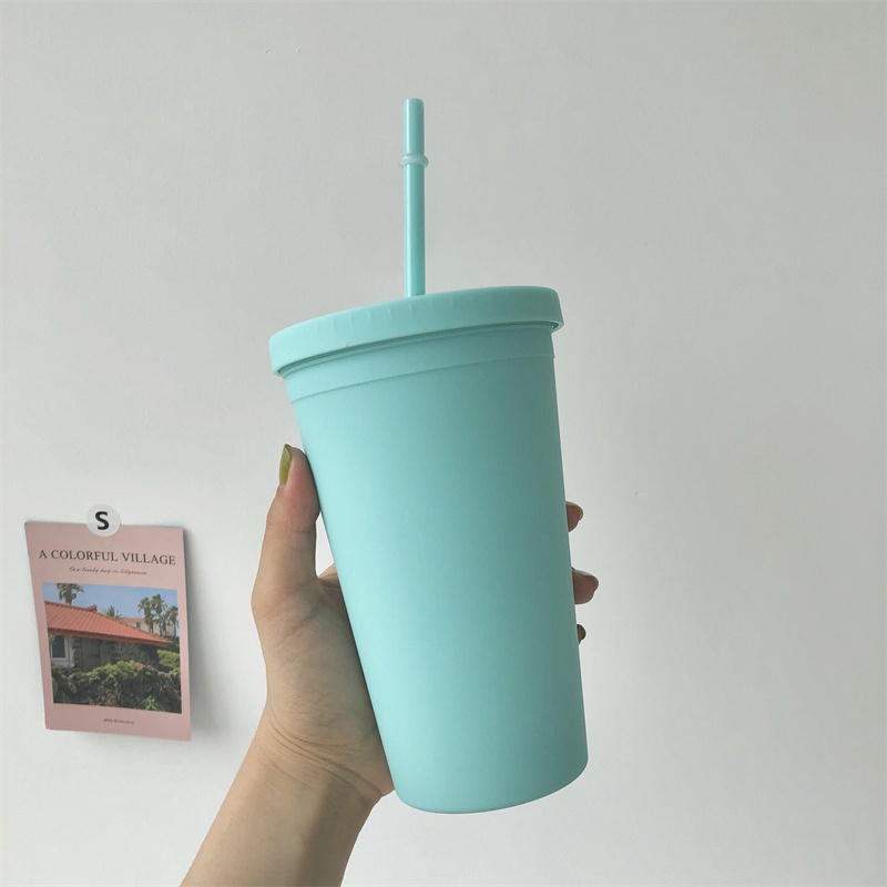 Bình Nước 450ML Kèm Ống Hút Hai Lớp Màu Sắc Ngọt Ngào