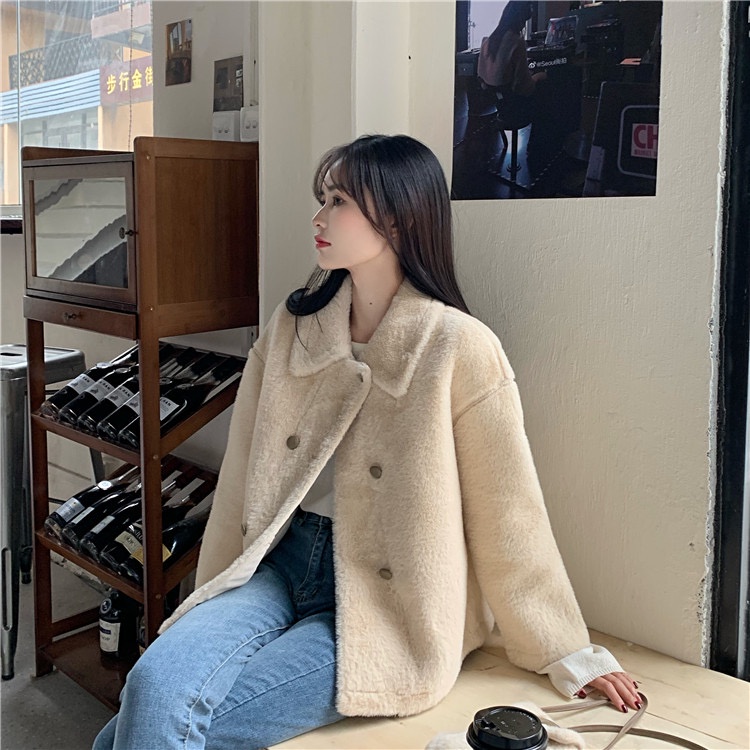 Áo khoác nỉ bông dáng ngắn 2 hàng cúc phong cách hàn quốc thu đông 2021 - Uri86 | BigBuy360 - bigbuy360.vn