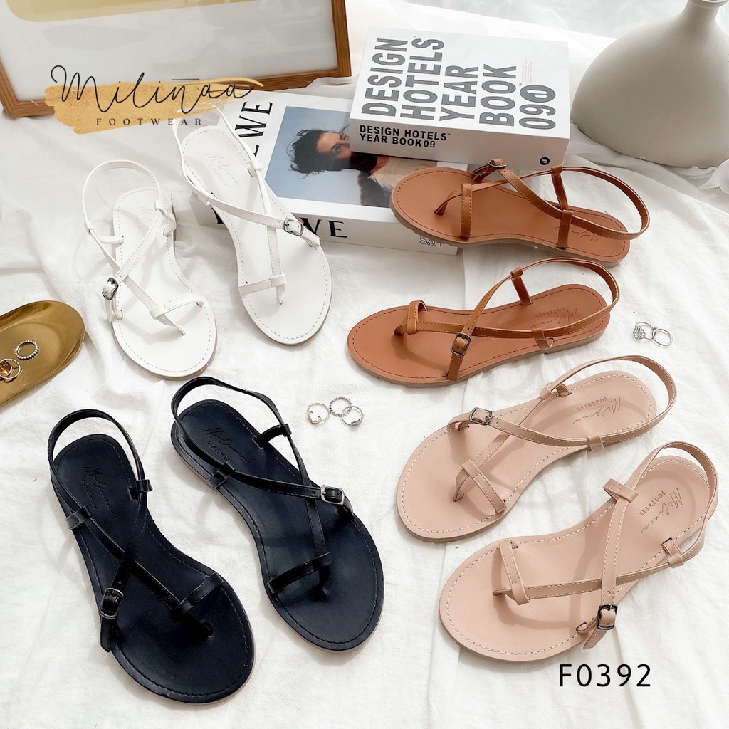 GIÀY SANDAL NỮ ĐẾ BỆT ĐAN DÂY KIỂU CHỮ XY PHỐI KHÓA F0392