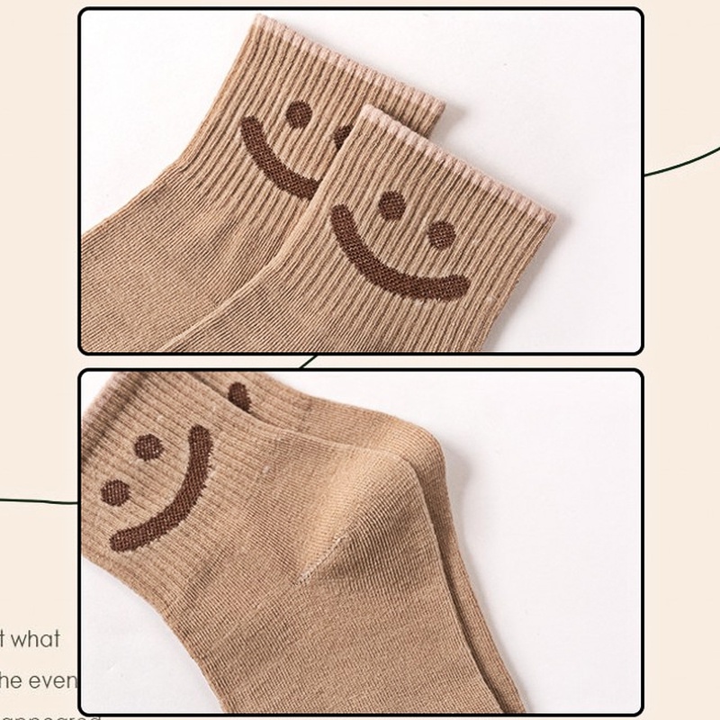 Vớ Cotton Mềm Thoáng Khí In Họa Tiết Mặt Cười Dễ Thương Phong Cách Hàn Quốc Cho Nữ