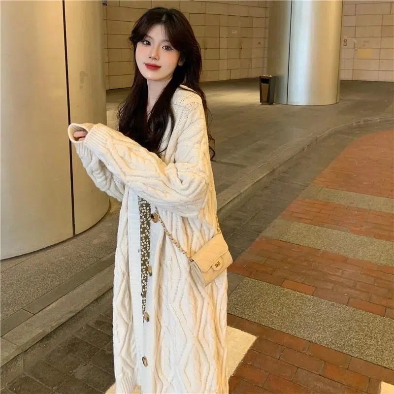 Áo Khoác Ngoài Cardigan Nữ Màu Trắng Nâu Ghi Đen Dáng Dài Suông Rộng Hàn Quốc Loại 1