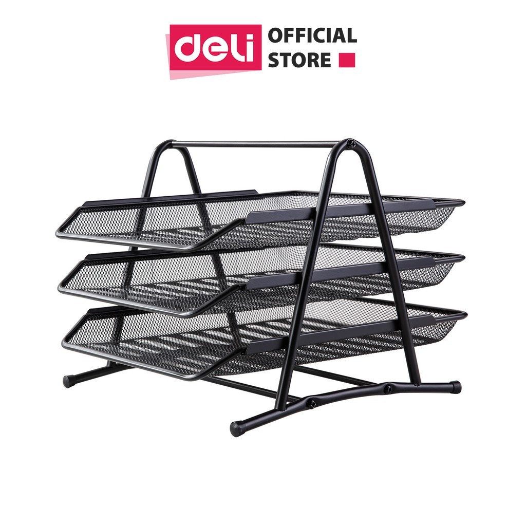 Khay đựng tài liệu 3 tầng DELI - Giá đựng tài liệu tiện dụng,  màu đen - 9181 - 1 chiếc