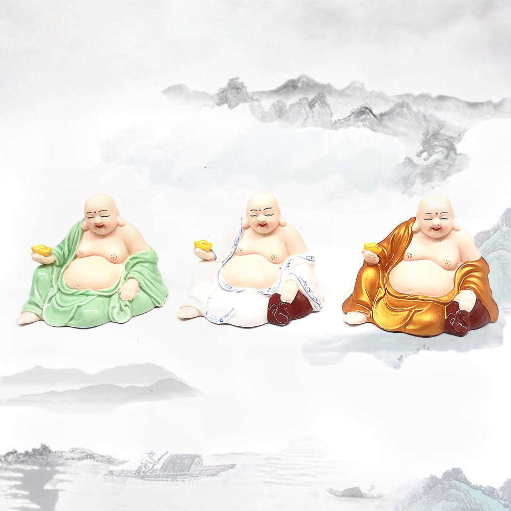 Tượng phật Di Lặc ngồi gốm sứ phong thủy, thích hợp để xe hơi