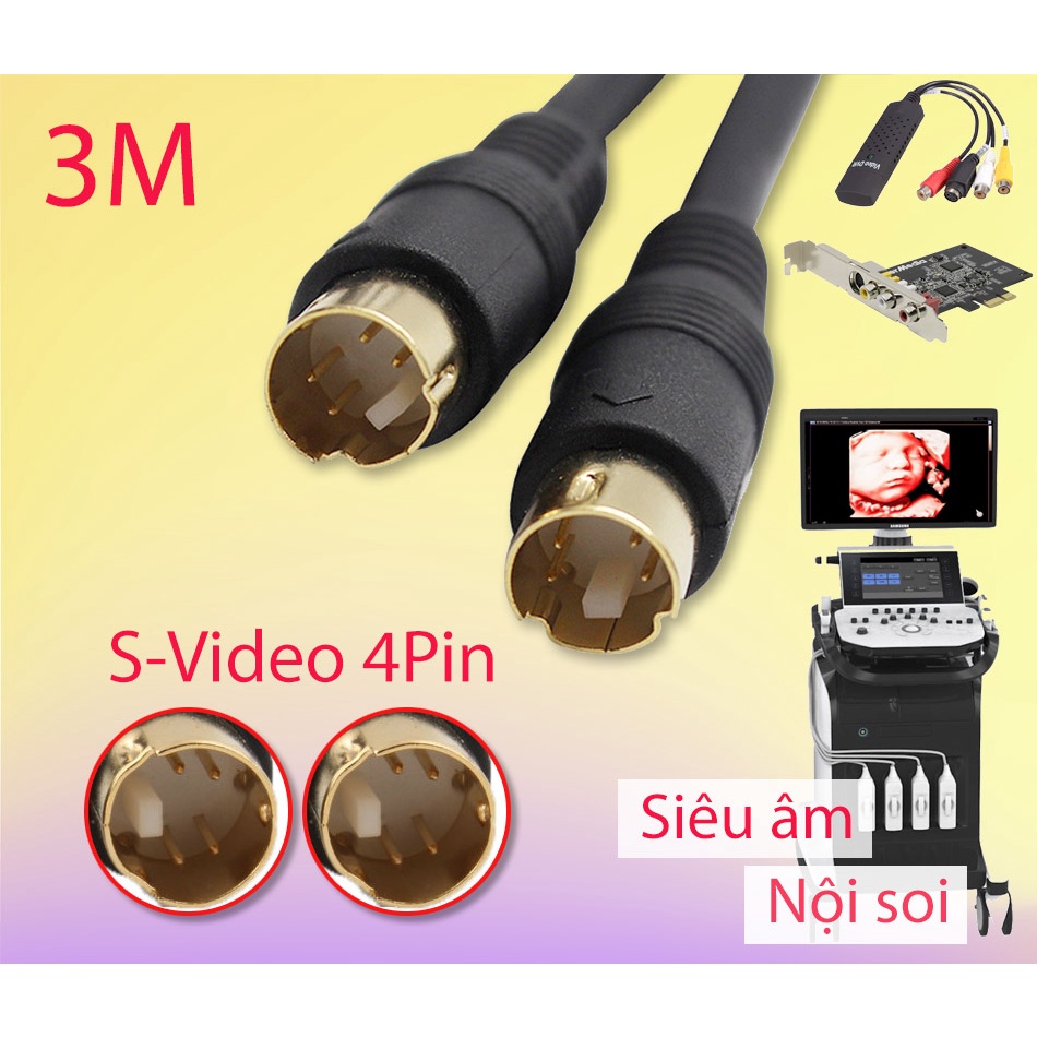 Dây cáp S-Video to S-video dài 3M (đầu tròn, 4 chân cắm) chuyên dùng truyền hình ảnh máy siêu âm, nội soi y tế