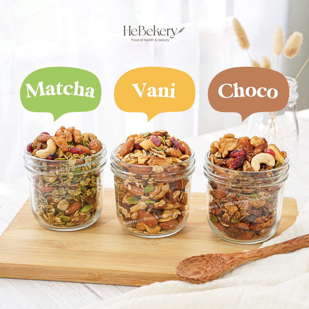 Combo 2 Túi 500gr Granola Truly Healthy Vị Truyền Thống, Cacao, Matcha - Ngũ Cốc Nhiều Hạt Dinh Dưỡng HEBEKERY by HEBE