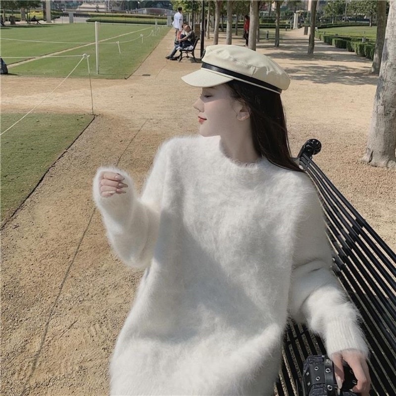 Áo len lông trắng dáng rộng oversize ulzzang cực xinh