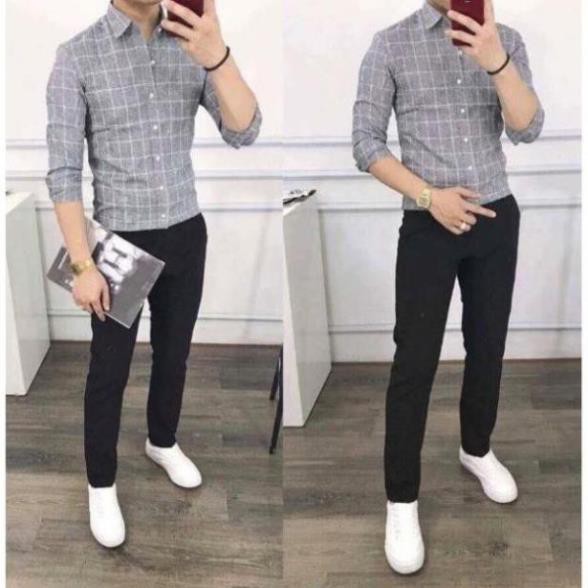 Áo Sơ Mi Xám Kẻ Ca Rô Cao Cấp Phom Chuẩn Vải Mềm Mặc Mát Không Xù Không Nhăn 4.9 Cao Cấp | BigBuy360 - bigbuy360.vn