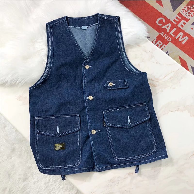 Áo Denim Sát Nách Kiểu Vintage Đơn Giản Thời Trang Cho Nam Và Nữ