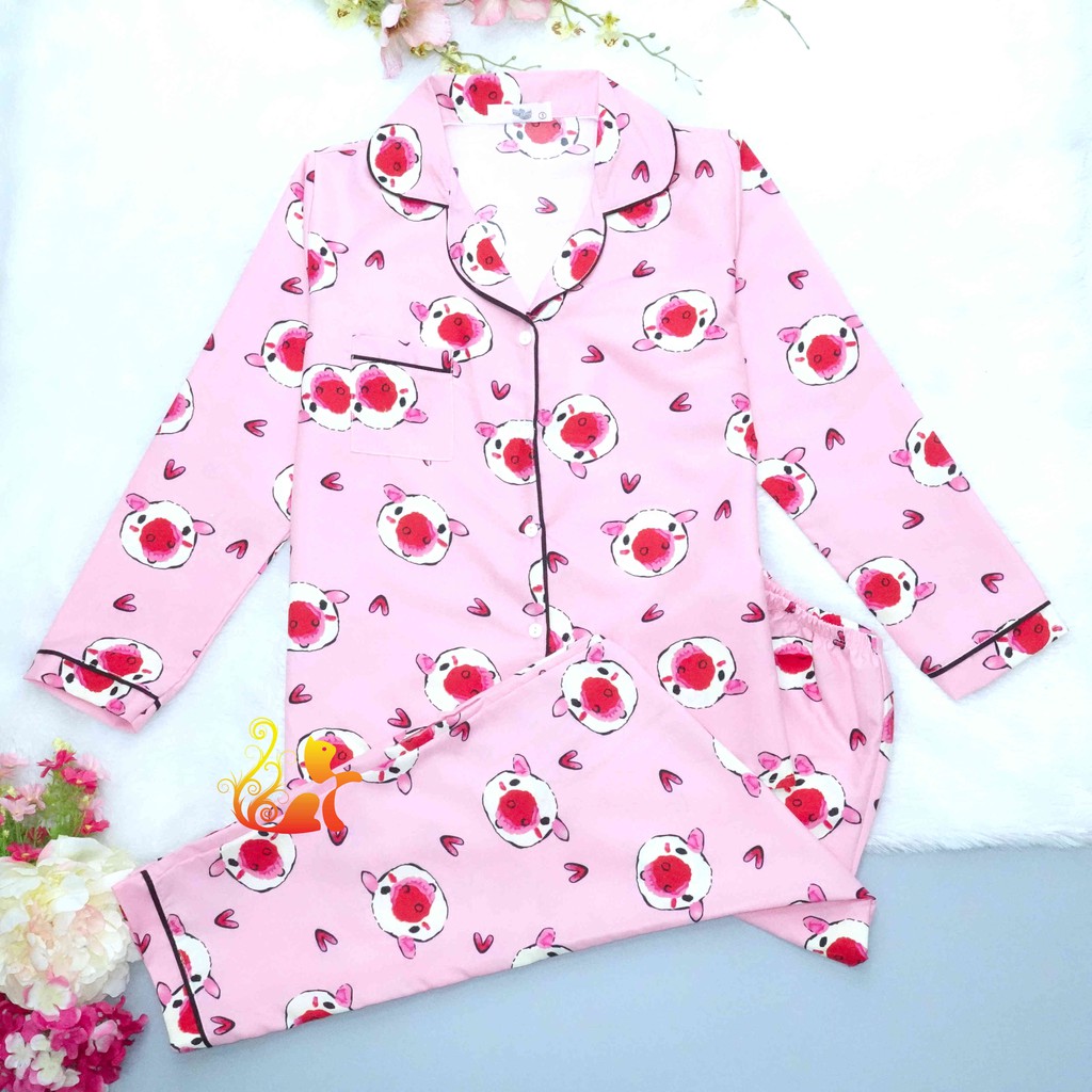 Đồ Bộ Mặc Nhà "Heo má hồng" Pijama Kate Thái Tay Dài - Dưới 60kg.