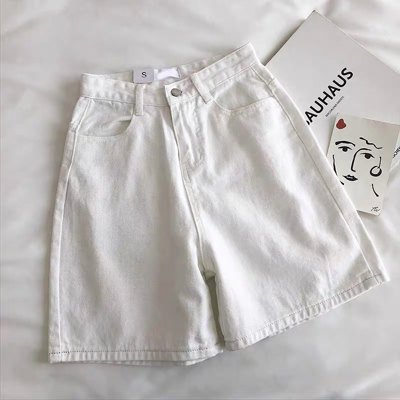 Quần Jean Ngố Nữ Lưng Cao From Rộng Tôn Dáng Basic Trơn Trắng Xanh Phong Cách Ulzzang
