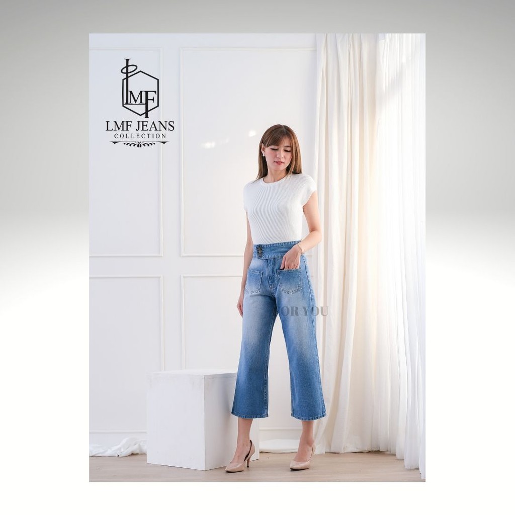 Quần jean lưng cao phối nút với 3 màu xanh 7016