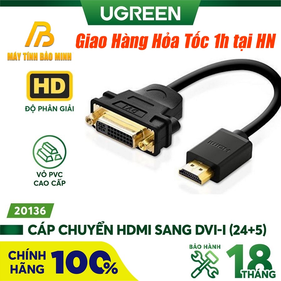 Cáp chuyển đổi HDMI đực sang DVI cái Ugreen 20136 - Hàng Chính Hãng