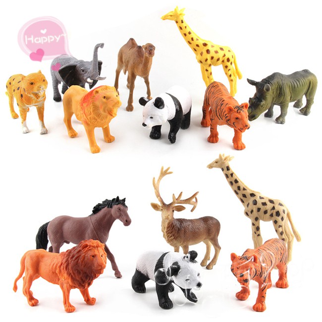 Mini Lovely Plastic Zoo Animal Figure Model Set Giraffe Hippo Tiger Christmas Kids Leopard Toy