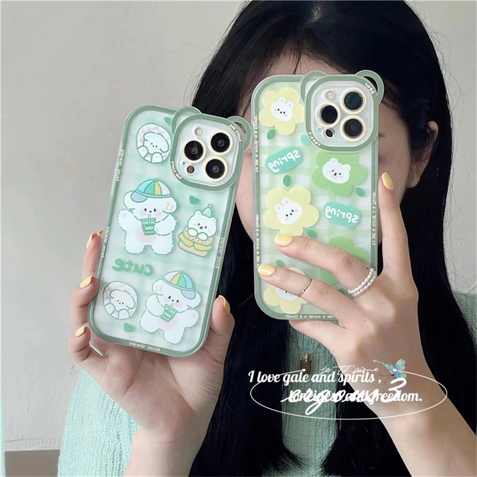 Ốp Điện Thoại Mềm Họa Tiết Hoa Và Gấu Cho iPhone 14 13 12 11 Pro Max SE2020 X XR Xs Max 7 8 6 6s Plus