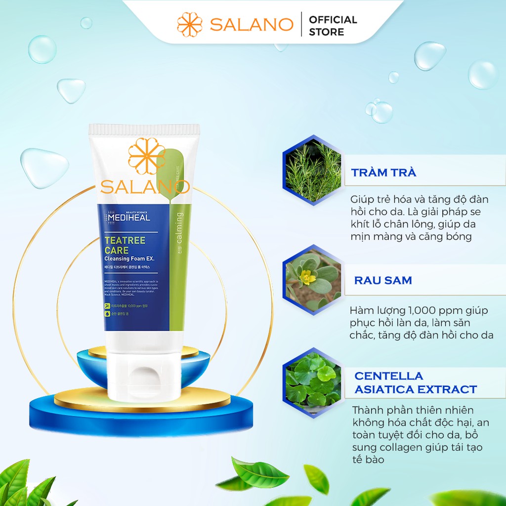 Sữa rửa mặt cho da mụn tràm trà kiềm dầu dịu nhẹ tạo bọt se khít lỗ chân lông MEDIHEAL SALANO RMSLN24 170ml | BigBuy360 - bigbuy360.vn
