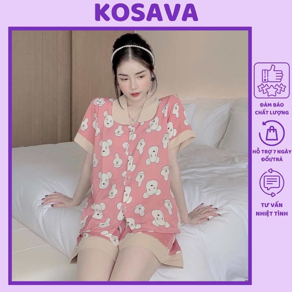 Đồ bộ nữ pijama quần đùi cổ sen họa tiết cute dễ thương chất liệu mango cao cấp KOSAVA