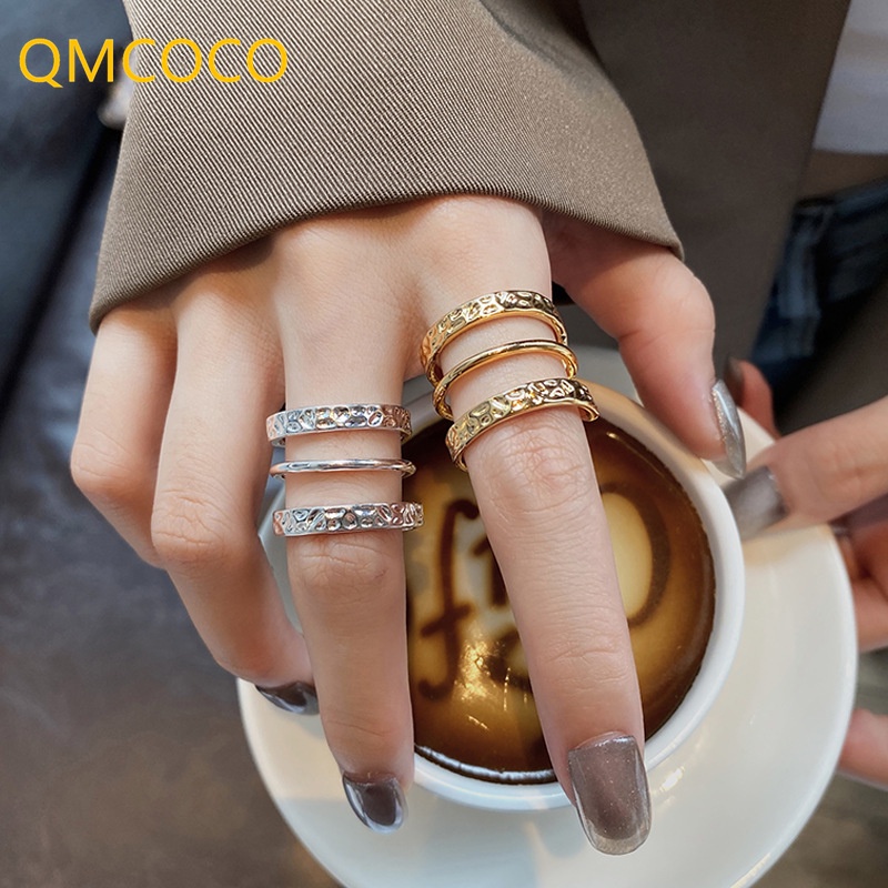 Nhẫn Hở Ba Lớp Màu Vàng / Bạc Phong Cách Punk Vintage Thanh Lịch Sáng Tạo Có Thể Điều Chỉnh Thời Trang Dành Cho Nữ