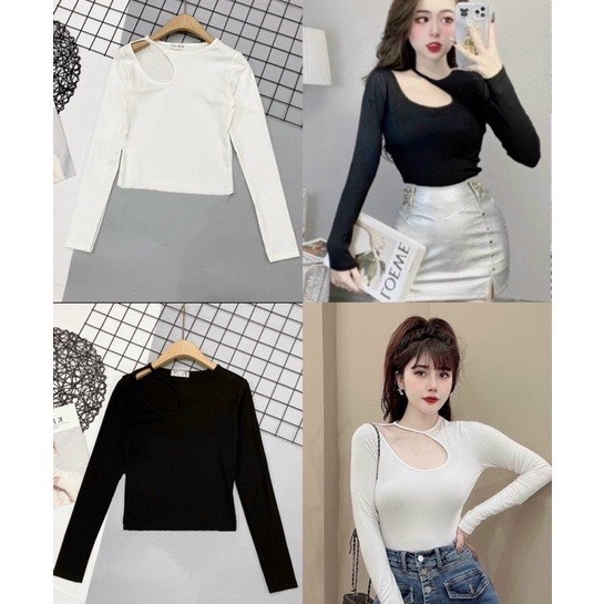 Áo khoét vai chất thun tăm co dãn tốt hai màu vanmiushop